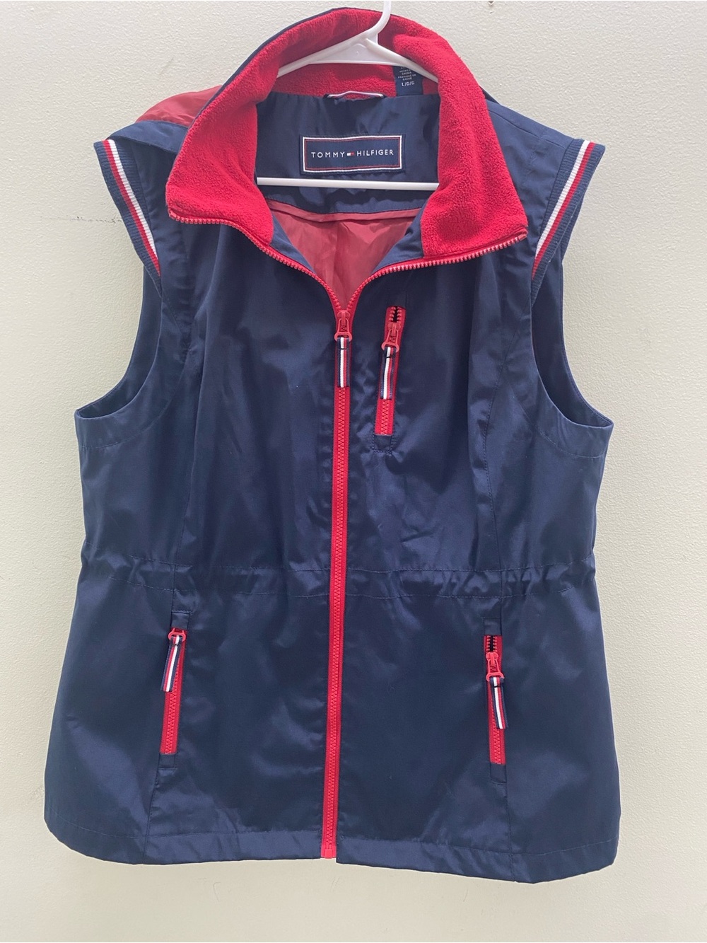 Tommy Hilfiger Women’s Navy and Red Sleeveless Hooded Zip Vest